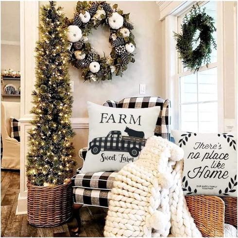 NYDECOR Farmhouse Throw Pillow Covers Quote Pillow Case Cotton Linen Rustic Farm Cushion Cover for Couch Sofa Bed 18x18 Set of 4 Farmhouse Decor Housewarming Gifts